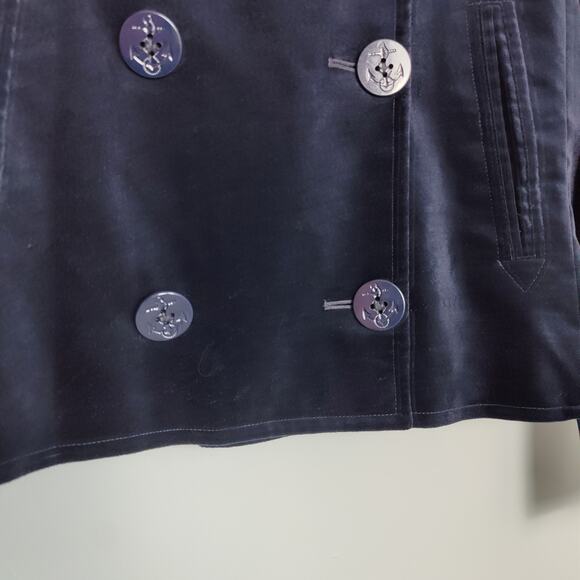 Lauren Ralph Lauren Sz 14 Y2K Navy Blue Velvet Pea Coat Jacket Double Breasted - Picture 3 of 6